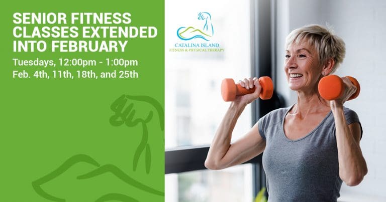 A senior woman exercises with dumbbells, promoting extended fitness classes by CI Health this February. Join us Tuesdays from 12:00pm - 1:00pm. Stay active and fit—perfect for fitting into your wellness schedule.