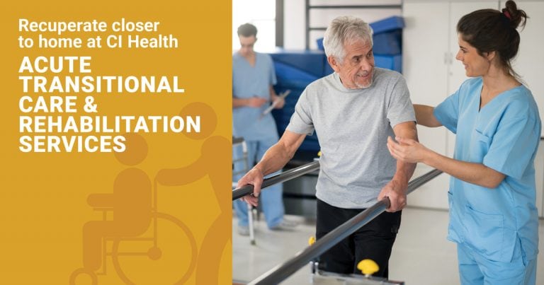A senior man receiving physical therapy with a healthcare professional at Catalina Island Health.